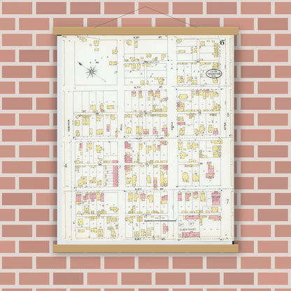 Old map wall art mockup — magnetic wood frame on brick wall — Sanborn Fire Insurance Map from Ironton, Lawrence County, Ohio (1904), Sheet #0006