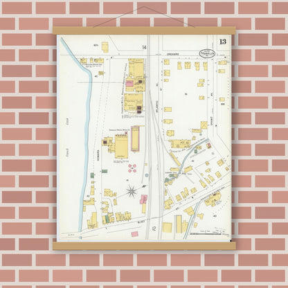 Old map wall art mockup — magnetic wood frame on brick wall — Sanborn Fire Insurance Map from Franklin, Venango County, Pennsylvania (1901), Sheet #0013