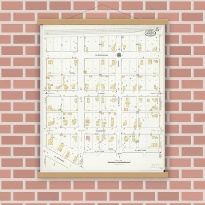 Old map wall art mockup — magnetic wood frame on brick wall — Sanborn Fire Insurance Map from Leipsic, Putnam County, Ohio (1916), Sheet #0005