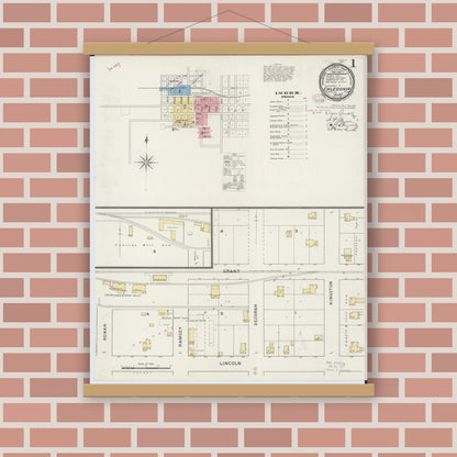Old map wall art mockup — magnetic wood frame on brick wall — Sanborn Fire Insurance Map from Caledonia, Houston County, Minnesota (1894) - Complete Map Set