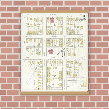 Old map wall art mockup — magnetic wood frame on brick wall — Sanborn Fire Insurance Map from Saint Joseph, Berrien County, Michigan (1921), Sheet #0011