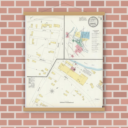 Old map wall art mockup — magnetic wood frame on brick wall — Sanborn Fire Insurance Map from East Pepperell, Middlesex County, Massachusetts (1897) - Complete Map Set