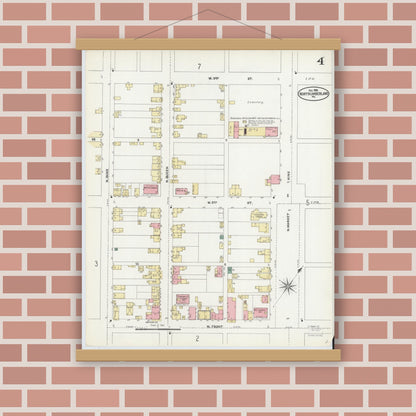 Old map wall art mockup — magnetic wood frame on brick wall — Sanborn Fire Insurance Map from Northumberland, Northumberland County, Pennsylvania (1906), Sheet #0004