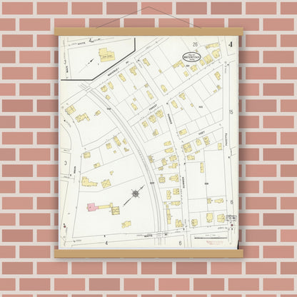 Old map wall art mockup — magnetic wood frame on brick wall — Sanborn Fire Insurance Map from Watertown, Middlesex County, Massachusetts (1911), Sheet #0004