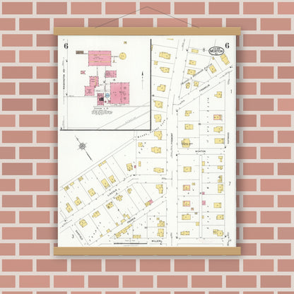 Old map wall art mockup — magnetic wood frame on brick wall — Sanborn Fire Insurance Map from Morton, Tazewell County, Illinois (1926), Sheet #0006