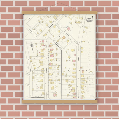 Old map wall art mockup — magnetic wood frame on brick wall — Sanborn Fire Insurance Map from Chester, Randolph County, Illinois (1911), Sheet #0005