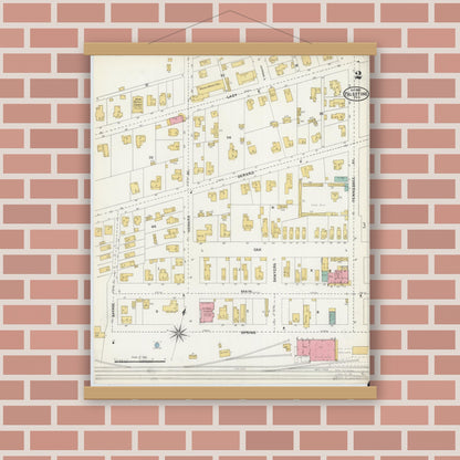 Old map wall art mockup — magnetic wood frame on brick wall — Sanborn Fire Insurance Map from Palestine, Anderson County, Texas (1905), Sheet #0002