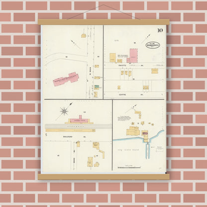 Old map wall art mockup — magnetic wood frame on brick wall — Sanborn Fire Insurance Map from Mamaroneck, Westchester County, New York (1908), Sheet #0010