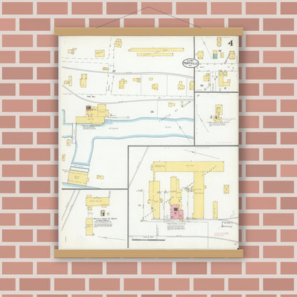 Old map wall art mockup — magnetic wood frame on brick wall — Sanborn Fire Insurance Map from Portville, Cattaraugus County, New York (1904), Sheet #0004
