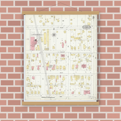 Old map wall art mockup — magnetic wood frame on brick wall — Sanborn Fire Insurance Map from Tipp City, Miami County, Ohio (1905), Sheet #0003