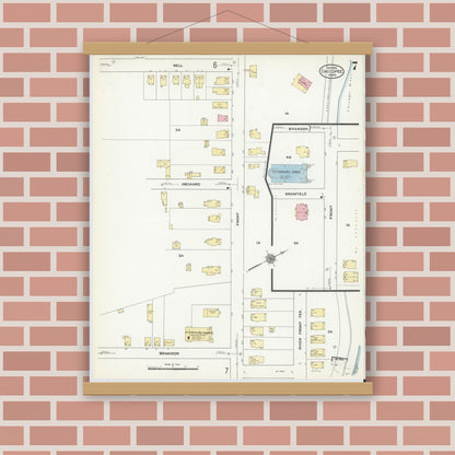 Old map wall art mockup — magnetic wood frame on brick wall — Sanborn Fire Insurance Map from Chicopee, Hampden County, Massachusetts (1910), Sheet #0007