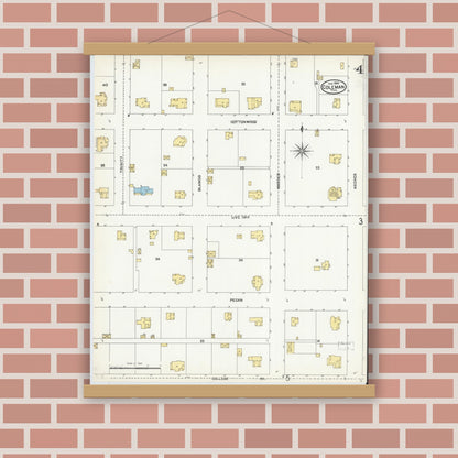 Old map wall art mockup — magnetic wood frame on brick wall — Sanborn Fire Insurance Map from Coleman, Coleman County, Texas (1904), Sheet #0004
