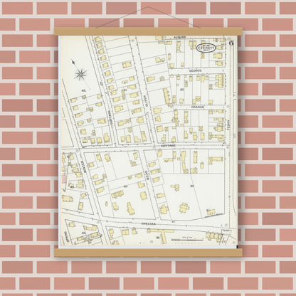 Old map wall art mockup — magnetic wood frame on brick wall — Sanborn Fire Insurance Map from Everett, Middlesex County, Massachusetts (1892), Sheet #0006