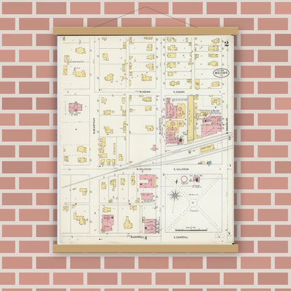 Old map wall art mockup — magnetic wood frame on brick wall — Sanborn Fire Insurance Map from Macomb, Mcdonough County, Illinois (1898), Sheet #0002