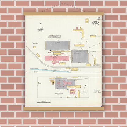 Old map wall art mockup — magnetic wood frame on brick wall — Sanborn Fire Insurance Map from Latrobe, Westmoreland County, Pennsylvania (1903), Sheet #0016