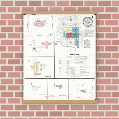 Old map wall art mockup — magnetic wood frame on brick wall — Sanborn Fire Insurance Map from Carroll, Carroll County, Iowa (1909) â€” Complete Set