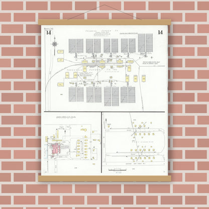 Old map wall art mockup — magnetic wood frame on brick wall — Sanborn Fire Insurance Map from Borger, Hutchinson County, Texas (1940), Sheet #0014