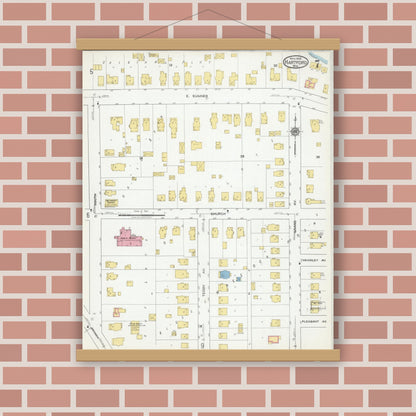 Old map wall art mockup — magnetic wood frame on brick wall — Sanborn Fire Insurance Map from Hartford, Washington County, Wisconsin (1918), Sheet #0007