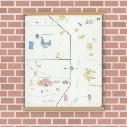 Old map wall art mockup — magnetic wood frame on brick wall — Sanborn Fire Insurance Map from Faribault, Rice County, Minnesota (1905), Sheet #0017