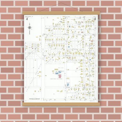 Old map wall art mockup — magnetic wood frame on brick wall — Sanborn Fire Insurance Map from Mount Vernon, Lawrence County, Missouri (1951), Sheet #0004