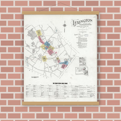 Old map wall art mockup — magnetic wood frame on brick wall — Sanborn Fire Insurance Map from Lexington, Middlesex County, Massachusetts (1927) - Complete Map Set