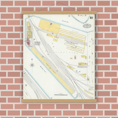 Old map wall art mockup — magnetic wood frame on brick wall — Sanborn Fire Insurance Map from Manitowoc, Manitowoc County, Wisconsin (1906), Sheet #0010
