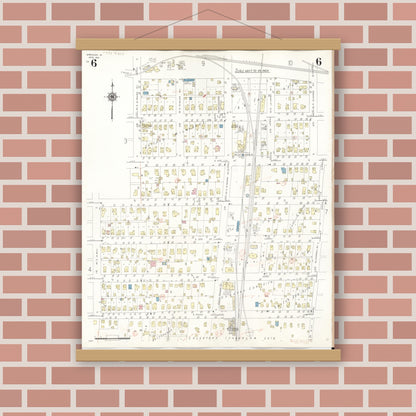 Old map wall art mockup — magnetic wood frame on brick wall — Sanborn Fire Insurance Map from Spencer, Clay County, Iowa (1946), Sheet #0006
