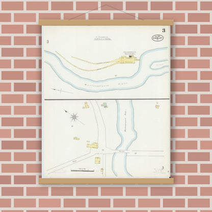 Old map wall art mockup — magnetic wood frame on brick wall — Sanborn Fire Insurance Map from Hawley, Wayne County, Pennsylvania (1897), Sheet #0003