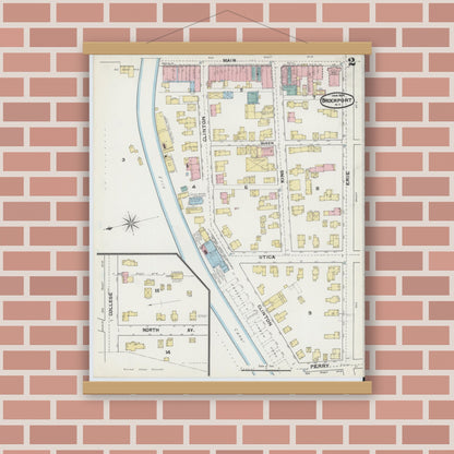 Old map wall art mockup — magnetic wood frame on brick wall — Sanborn Fire Insurance Map from Brockport, Monroe County, New York (1892) - Complete Map Set