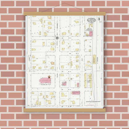 Old map wall art mockup — magnetic wood frame on brick wall — Sanborn Fire Insurance Map from Lewistown, Fulton County, Illinois (1919), Sheet #0003