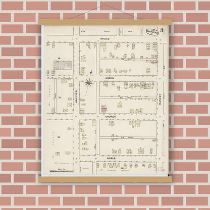 Old map wall art mockup — magnetic wood frame on brick wall — Sanborn Fire Insurance Map from Nanticoke, Luzerne County, Pennsylvania (1884), Sheet #0003
