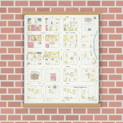 Old map wall art mockup — magnetic wood frame on brick wall — Sanborn Fire Insurance Map from Jackson, Jackson County, Minnesota (1907), Sheet #0003
