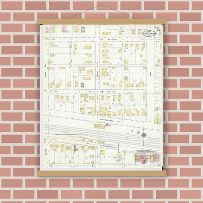 Old map wall art mockup — magnetic wood frame on brick wall — Sanborn Fire Insurance Map from Port Clinton, Ottawa County, Ohio (1910), Sheet #0005