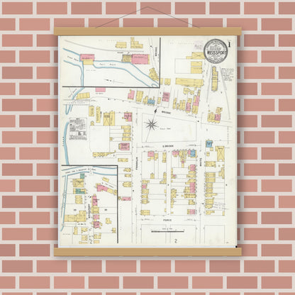 Old map wall art mockup — magnetic wood frame on brick wall — Sanborn Fire Insurance Map from Weissport, Carbon County, Pennsylvania (1908) - Complete Map Set