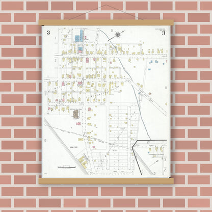 Old map wall art mockup — magnetic wood frame on brick wall — Sanborn Fire Insurance Map from New Vienna, Clinton County, Ohio (1948), Sheet #0003