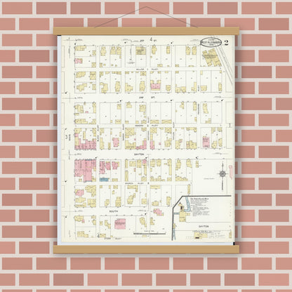 Old map wall art mockup — magnetic wood frame on brick wall — Sanborn Fire Insurance Map from West Alexandria, Preble County, Ohio (1912), Sheet #0002