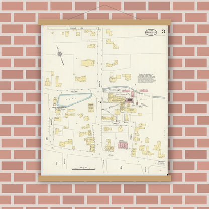 Old map wall art mockup — magnetic wood frame on brick wall — Sanborn Fire Insurance Map from Medfield, Norfolk County, Massachusetts (1911), Sheet #0003