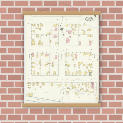 Old map wall art mockup — magnetic wood frame on brick wall — Sanborn Fire Insurance Map from Liverpool, Onondaga County, New York (1911), Sheet #0003