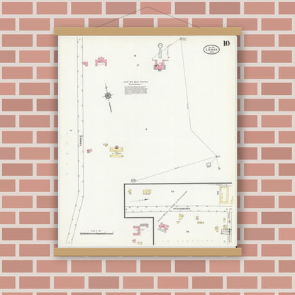 Old map wall art mockup — magnetic wood frame on brick wall — Sanborn Fire Insurance Map from Lenox, Berkshire County, Massachusetts (1911), Sheet #0010
