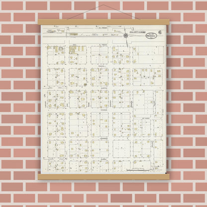 Old map wall art mockup — magnetic wood frame on brick wall — Sanborn Fire Insurance Map from Merkel, Taylor County, Texas (1914), Sheet #0006