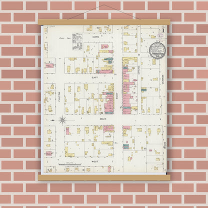 Old map wall art mockup — magnetic wood frame on brick wall — Sanborn Fire Insurance Map from Farmington, Fulton County, Illinois (1893) - Complete Map Set