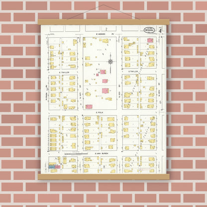 Old map wall art mockup — magnetic wood frame on brick wall — Sanborn Fire Insurance Map from Herrin, Williamson County, Illinois (1922), Sheet #0004