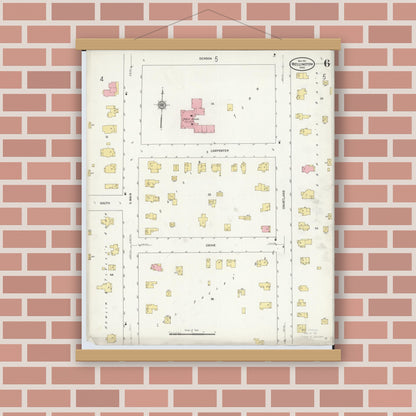 Old map wall art mockup — magnetic wood frame on brick wall — Sanborn Fire Insurance Map from Wellington, Lorain County, Ohio (1911), Sheet #0006