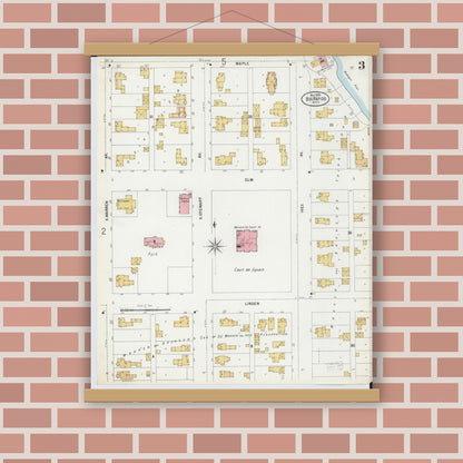 Old map wall art mockup — magnetic wood frame on brick wall — Sanborn Fire Insurance Map from Big Rapids, Mecosta County, Michigan (1899), Sheet #0003