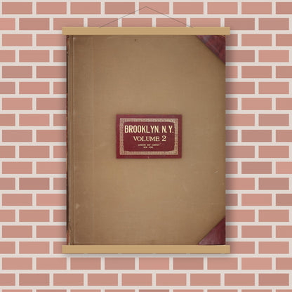 Old map wall art mockup — magnetic wood frame on brick wall — Sanborn Fire Insurance Map from Brooklyn, Kings County, New York (1950), Sheet #0001