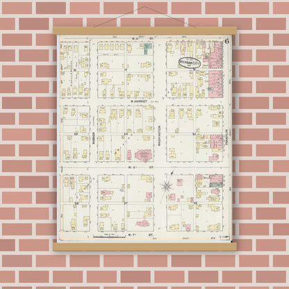 Old map wall art mockup — magnetic wood frame on brick wall — Sanborn Fire Insurance Map from Michigan City, La Porte County, Indiana (1889), Sheet #0006