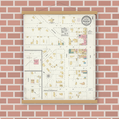 Old map wall art mockup — magnetic wood frame on brick wall — Sanborn Fire Insurance Map from Palmyra, Jefferson County, Wisconsin (1904) - Complete Map Set