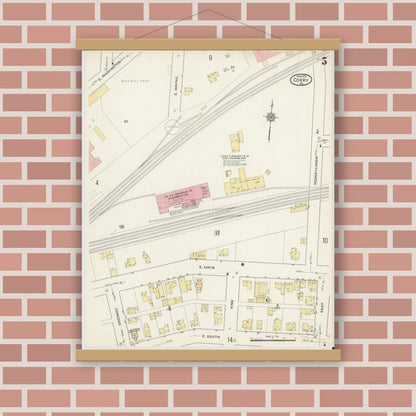 Old map wall art mockup — magnetic wood frame on brick wall — Sanborn Fire Insurance Map from Corry, Erie County, Pennsylvania (1915), Sheet #0005