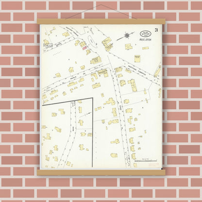 Old map wall art mockup — magnetic wood frame on brick wall — Sanborn Fire Insurance Map from Upton, Worcester County, Massachusetts (1910), Sheet #0003