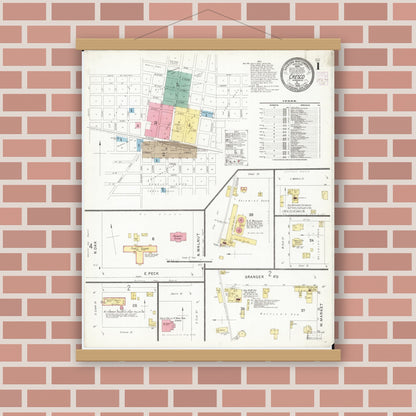 Old map wall art mockup — magnetic wood frame on brick wall — Sanborn Fire Insurance Map from Cresco, Howard County, Iowa (1902) â€” Complete Set
